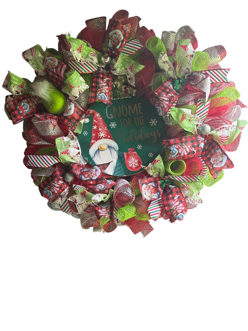 Gnome for the Holidays Red & Green Decorative Holiday Wreath